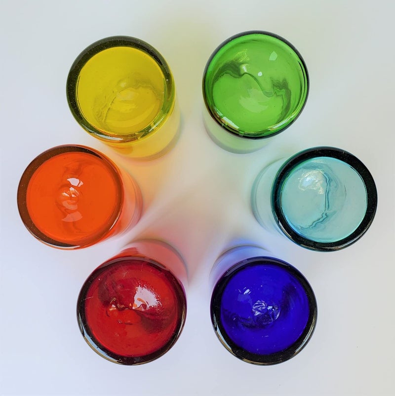 MexHandcraft Rainbow Colored 14 oz Drinking Glasses (set of 6), Recycled Glass, Lead-free, Toxin-Free (14oz Drinking) - Image 3